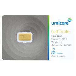 Lingot d’or Umicore certifié de 1 gramme