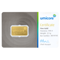 Lingot d'or Umicore certifié de 2,5 gramme