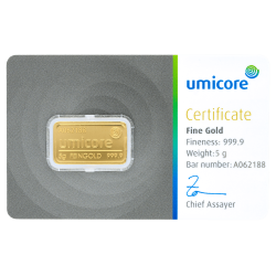 Lingot d’or Umicore certifié de 5 gramme