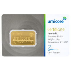 Lingot d'or Umicore certifié de 10 gramme