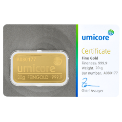 Lingot d'or Umicore certifié de 20 gramme