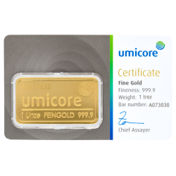 Lingot d'or Umicore certifié de 31,1 gramme