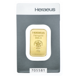 Lingot d'or Heraeus certifié de 10 gramme