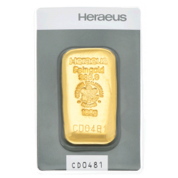 Lingot d'or Heraeus certifié de 100 gramme