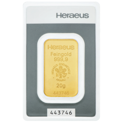 Lingot d'or Heraeus certifié de 20 gramme